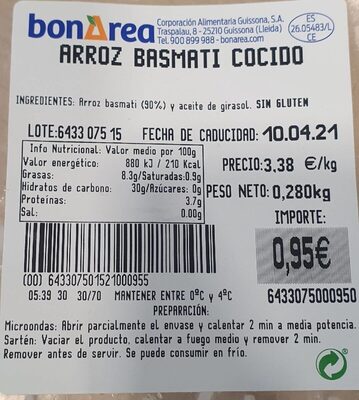 Arroz basmati cocido