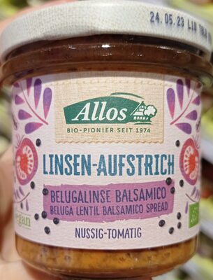 Allos Linsen-Aufstrich: Belugalinse Balsamico 4016249173883 Pflanzlicher Brotaufstrich mit Tomaten, Paprika, Belugalinsen und Balsamessig