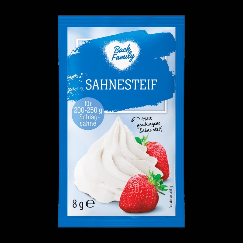 Aldi BACK FAMILY Sahnesteif  Für die Zubereitung von Schlagsahne 0.39€ 5x8g-Packung 1kg 9.75€