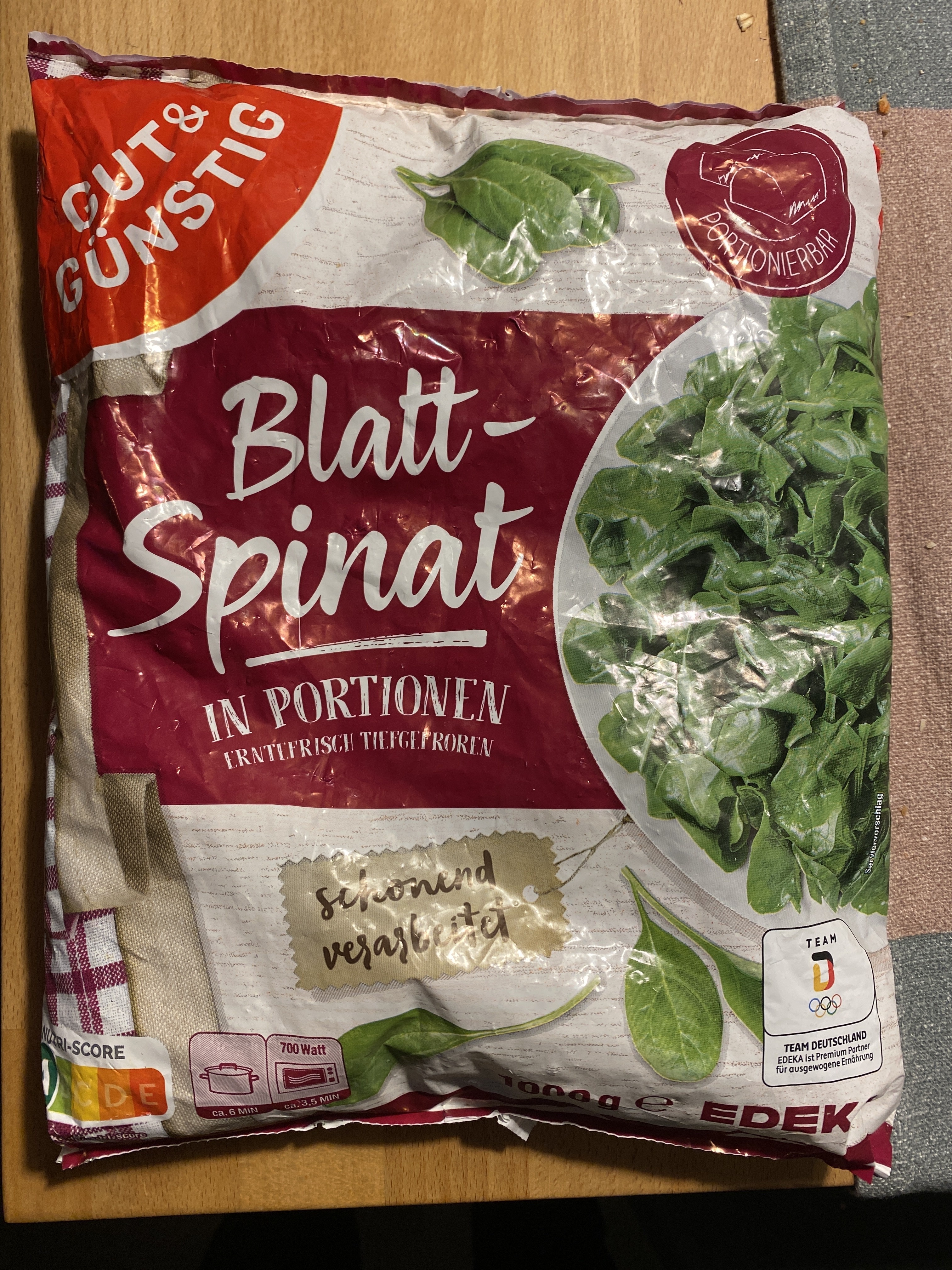 Blattspinat in Portionen